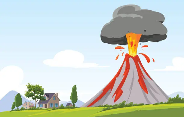 Vector illustration of Volcano eruption disaster