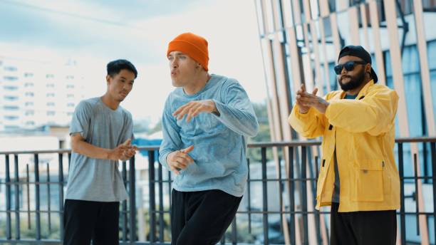 istock Hip hop team dance break dance while multicultural friend surround Endeavor. 1837384419