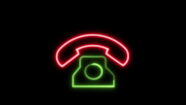 Animated glowing telephone icon on a black background.