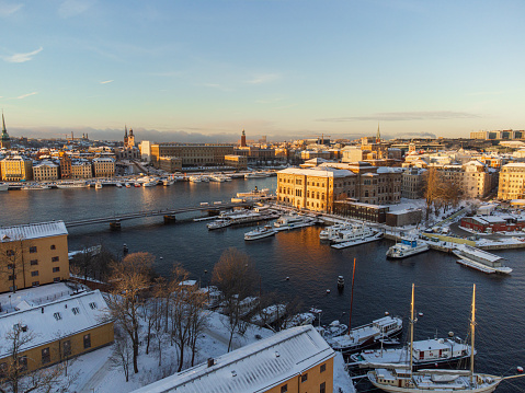 A wintry outlook on Stockholm from above