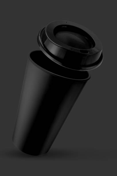 istock Black cups of coffee mock up on grey background. Template for mockup. 1837400389