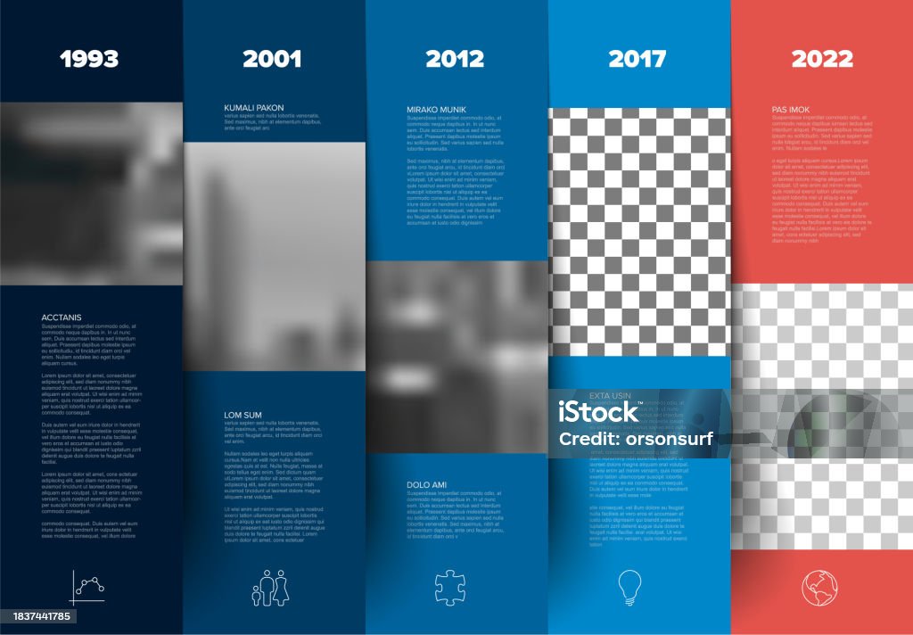 Timeline Vector Blue Simple Minimalistic Dark Blue Stripe Steps With Photo Placeholders ...