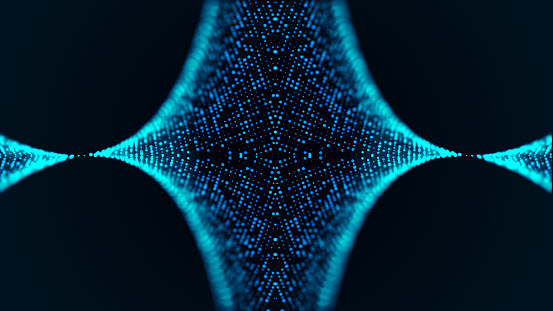 Futuristic particle wave. Abstract technology background. Big data visualization. 3D.