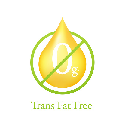 Trans fat free label for healthy concept. Button, icon, sign or badge. 0 g. Of trans fat. Vector illustration