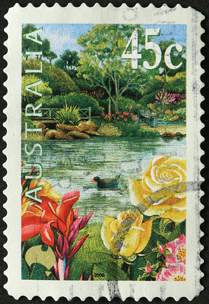 istock flowers, pond, and gardens on an Australian stamp 183750367