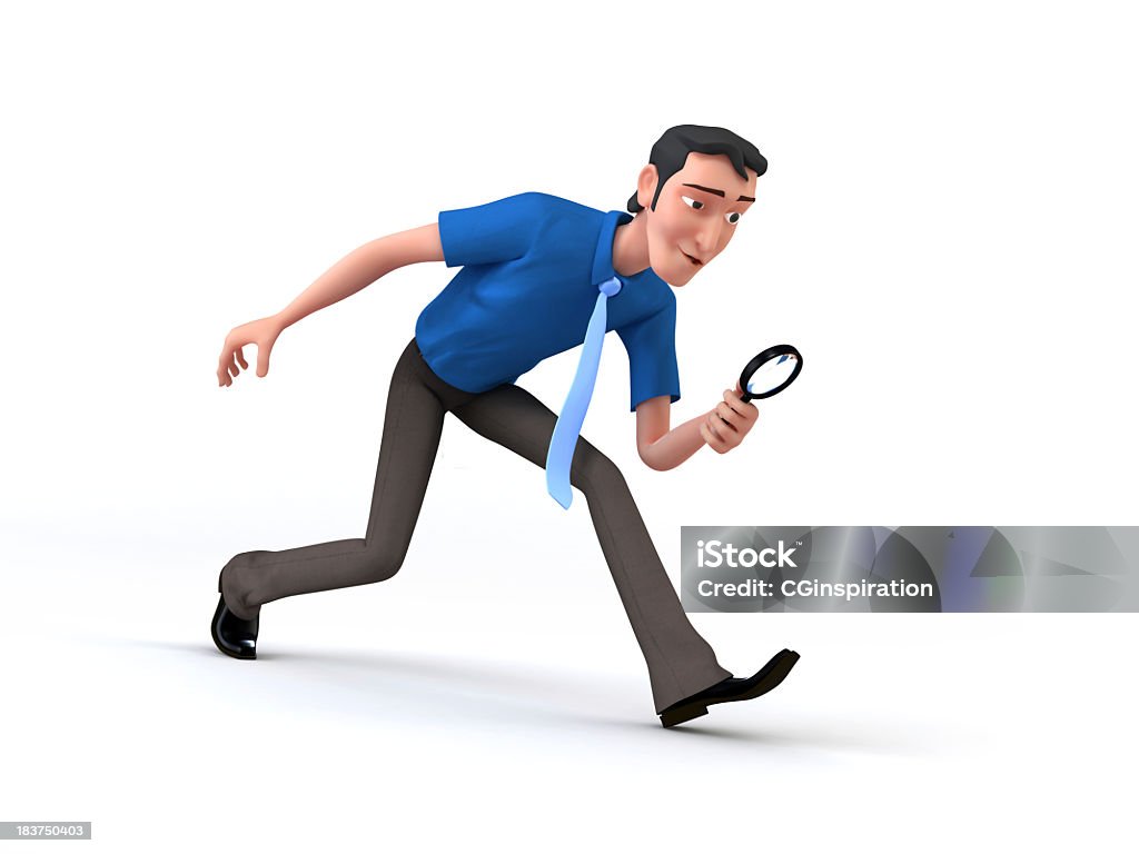 Cartoon Of A Man With Magnifying Glass Depicting Job Search Stock Photo -  Download Image Now - iStock