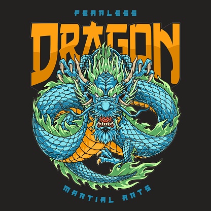 Fearless blue dragon sticker colorful