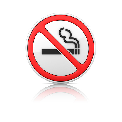 Haifa, Israel February 4, 2023 No smoking, no eating sign in Hebrew, Arabic and English languages at the Muhraqa Carmalite Monastery on Mount Carmel, Haifa, Israel.