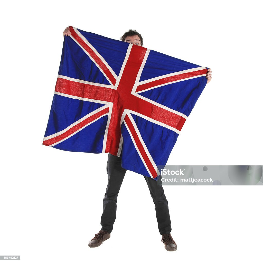 Masculino segurando a bandeira da União Jack - Foto de stock de Adulto royalty-free