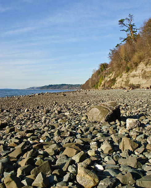 Rocky Beach on Puget Sound The landscapes and seascapes of Puget Sound are a constant source of inspiration for photographers. This picture of a rocky beach was photographed from Saltwater State Park near Des Moines, Washington State, USA. jeff goulden puget sound stock pictures, royalty-free photos & images