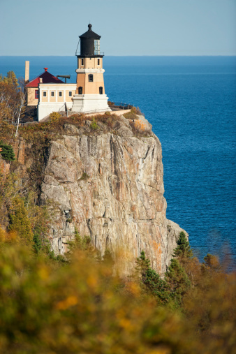 Minnesota's split rock lighthouse perched high on a cliff over Lake Superior.