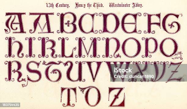 Alfabeto De Estilo Do Século 13 - Arte vetorial de stock e mais imagens de Alfabeto - Alfabeto, Letra Iluminada, Medieval