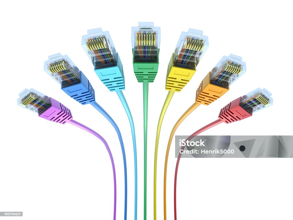 Cavi di rete-multicolore isolato con clipping path - Foto stock royalty-free di Cavo - Componente elettrico