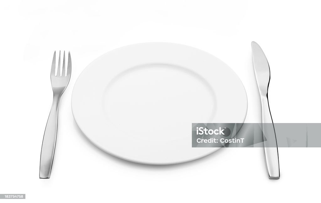 Bianco piatto e posate - Foto stock royalty-free di Bianco