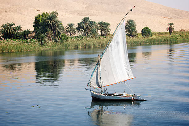 ägyptischen felukka-boot segeln auf den nil - felucca boat stock-fotos und bilder