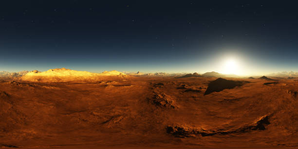 istock 360 HDRI panorama of Mars sunset. Martian landscape, environment map. Equirectangular projection, spherical panorama 1837554199