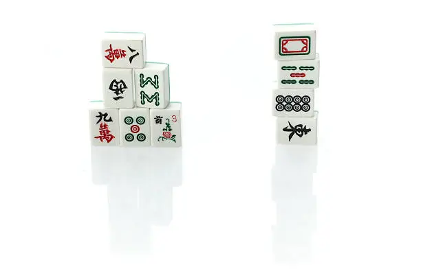 Isolated Mahjong on pure white background.Shadows and reflections.