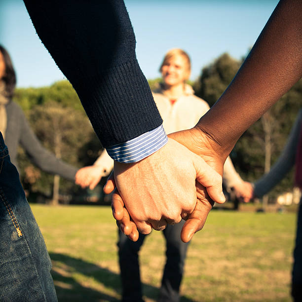 istock Holding hands, multiracial couple in love 183755489