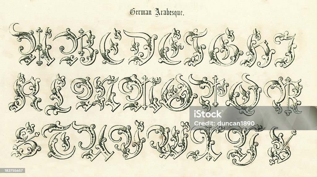 Ретро Немецкий Arabesque шрифт - Стоковые �иллюстрации Машинописный текст роялти-фри