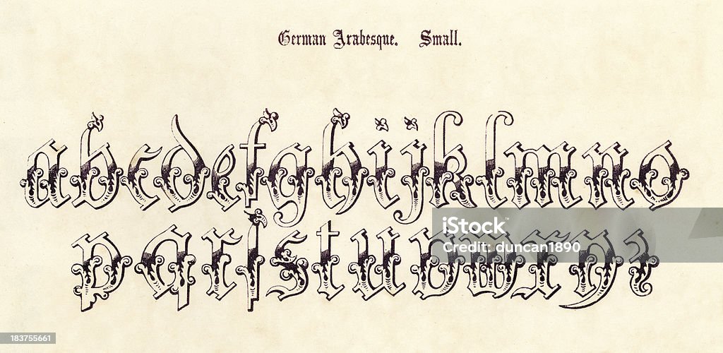 レトロなドイツのアラベスクスクリプト - アルファベットのロイヤリティフリーストックイラストレーション