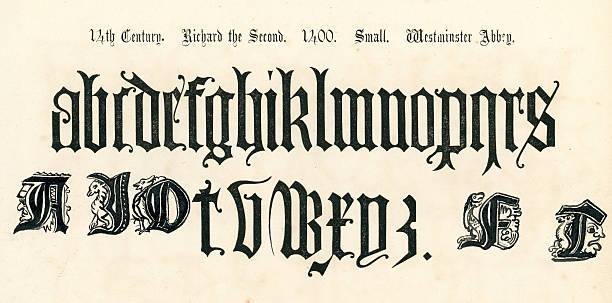 14. jahrhundert stil alphabet - letter p text calligraphy old fashioned stock-grafiken, -clipart, -cartoons und -symbole