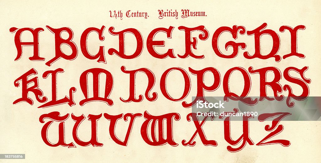 Século 14 estilo alfabeto - Ilustração de Letra Iluminada royalty-free