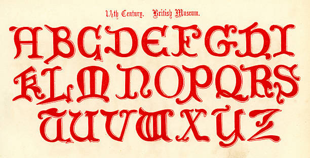 14 век до стиль алфавит - letter t letter a ornate alphabet stock illustrations