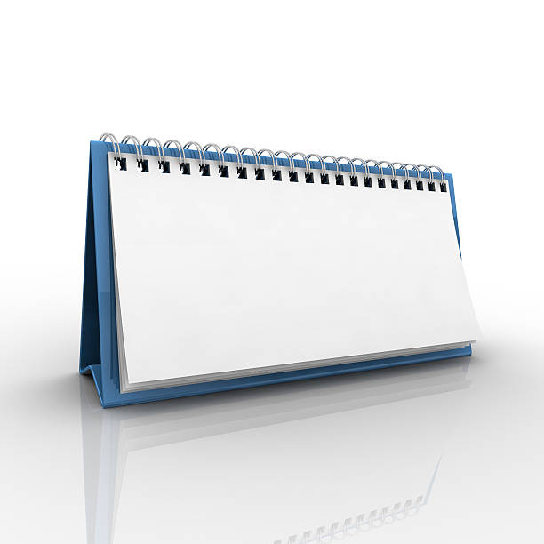 istock Blank blue desk calendar on a reflective white background 183755869
