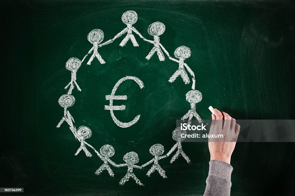 euro business concept sketching of group of people around euro sign Euro Symbol Stock Photo