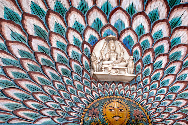 istock Shiva statue  and peacock feathers Jaipur City Palace 183756433