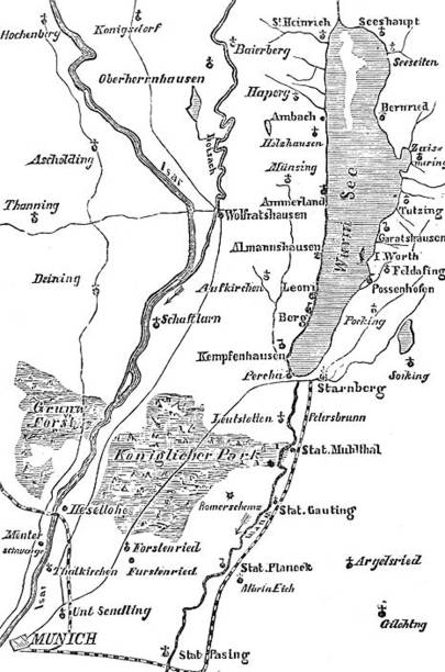 istock Antique illustration - map of area near Munich Germany - 1871 1837575305