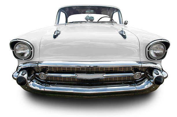 Classic White 1957 Chevy Bel Air on white background. Clipping Path on Vehicle. 