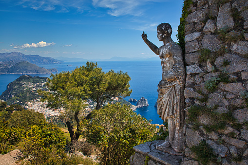 Beautiful view of the island of Capri with Roman Emperor Augustus. Italy. Mediterranean Sea