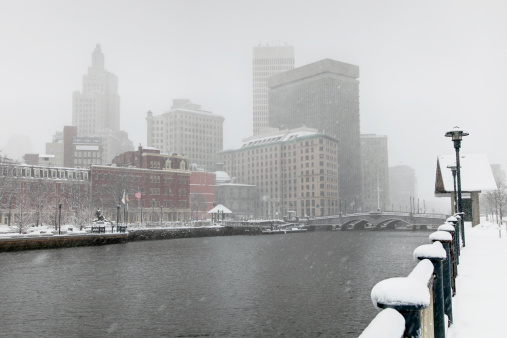 Winter in Center city Philadelphia during snow storm.