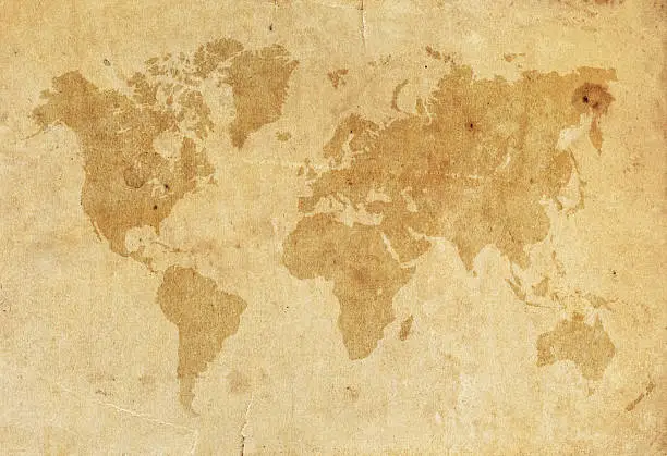Photo of World Map on a old worn paper XXXL