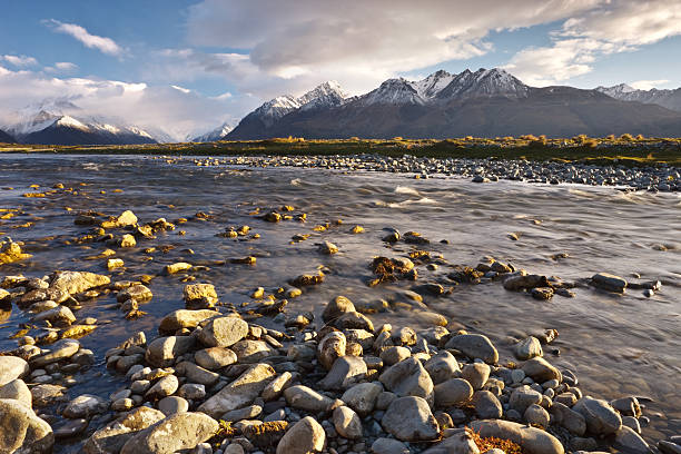 Water flowing down through the Tasman Valley, New Zealand