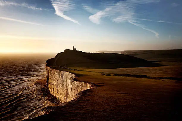 "Cliffs at Sussex, England at sunset."