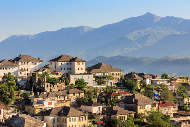 Colorful houses in the old part of the town Kruje in Albania
