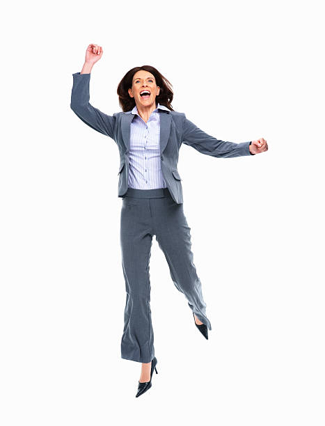 istock Business woman celebrating on white background 183760022