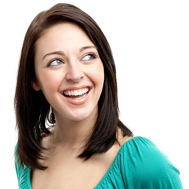 istock Happy Laughing Young Woman Looking Up 183760409