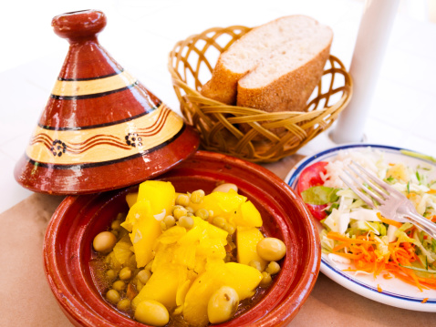 Moroccan Tagine in Fez - potato & Chick peas served with Salad and fresh bread