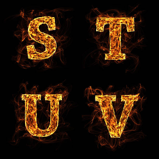 Letters Burning In The Fire "Letter S, T, U, V burning in the fire." fire alphabet letter t stock pictures, royalty-free photos & images