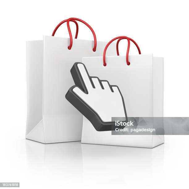 Sacos Com Cursor - Fotografias de stock e mais imagens de Comércio - Consumismo - Comércio - Consumismo, Fazer Compras, Branco