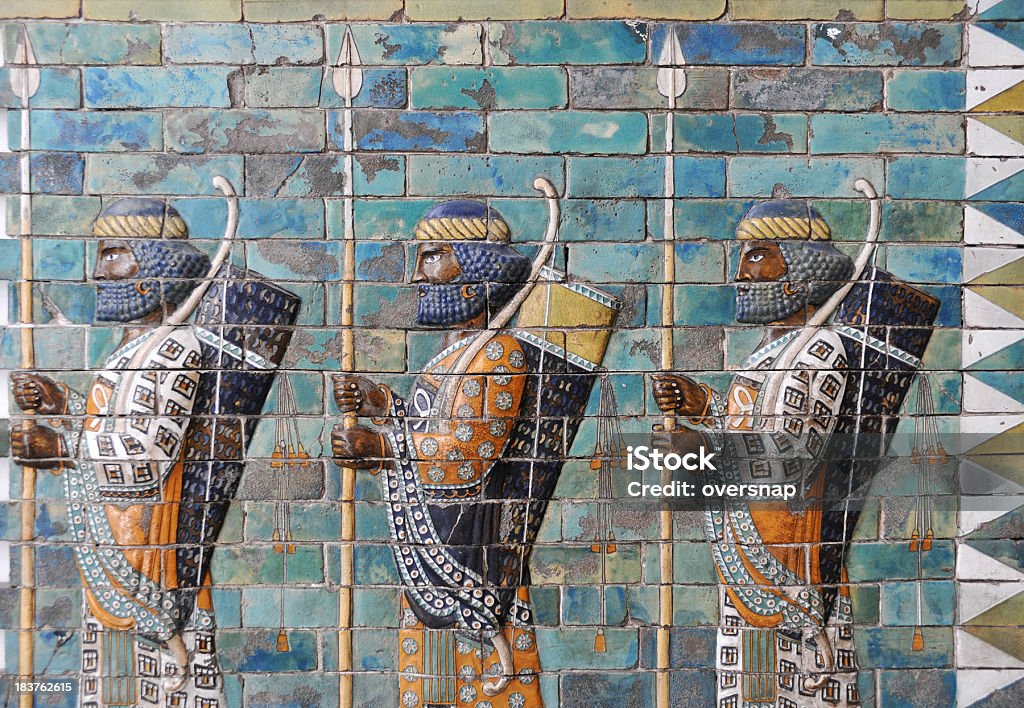 Ancient Persians Ancient ceramic mural detail of The Persian Archers of King Darius Persian Culture Stock Photo