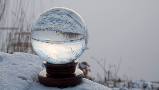 glass snow globe on the frozen pond