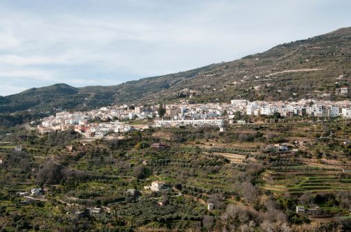 Distant shot of the town of LanjarAn - regarded as the western gateway to the Alpujarra region of Andalucia. This area is south of Granada.