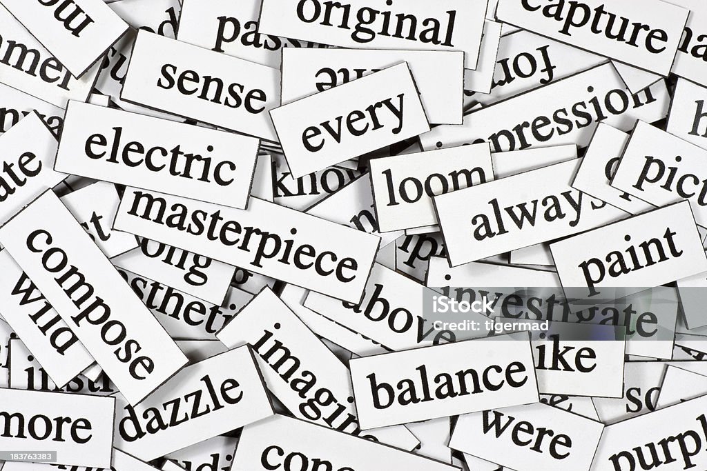 Collection of inspirational jumbled words A whole pile of jumbled up words. Single Word Stock Photo