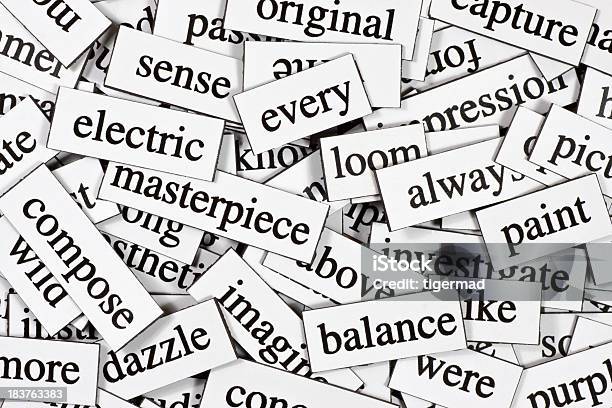 Collection Of Inspirational Jumbled Words Stock Photo - Download Image Now - Single Word, Stack, Heap