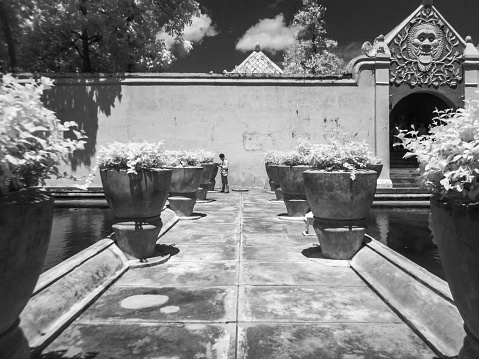 Taman Sari Water Castle, also known as Taman Sari, is the site of a former royal garden of the Sultanate of Yogyakarta at Noon on Infrared Black and White Colour.