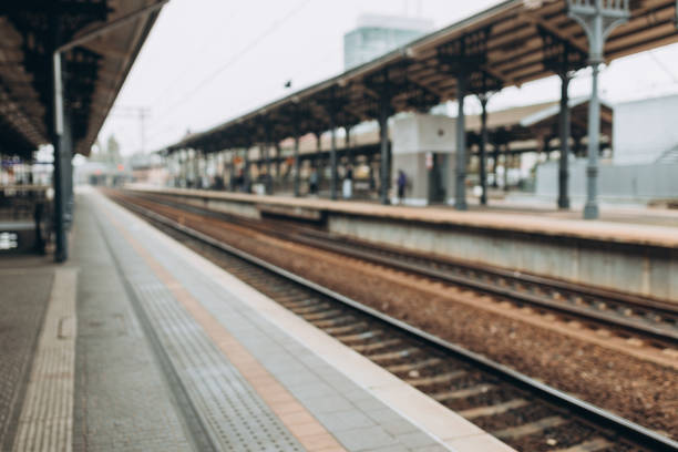Blurred background of empty train station